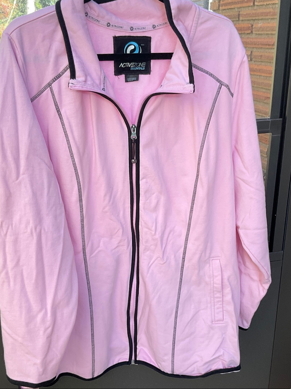 Active USA Pink Zip-Front Athletic Jacket with Black Trim